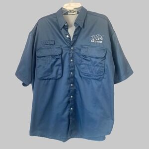 Okuma Large High Performance Fishing Utility Shirt Blue Vented Relaxed Pockets